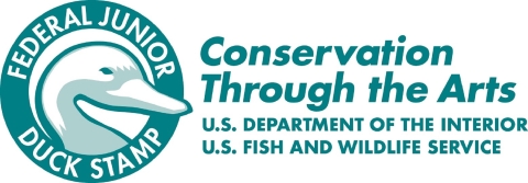 The logo of the Junior Duck Stamp Contest with the words Conservation Through the Arts