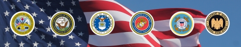 Military seals superimposed on waving flag