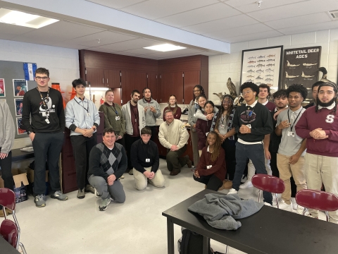 Group photo of students and refuge staff at Stroudsburg High School in Stroudsburg, Pennsylvania