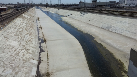 A channel of water lined with concrete 