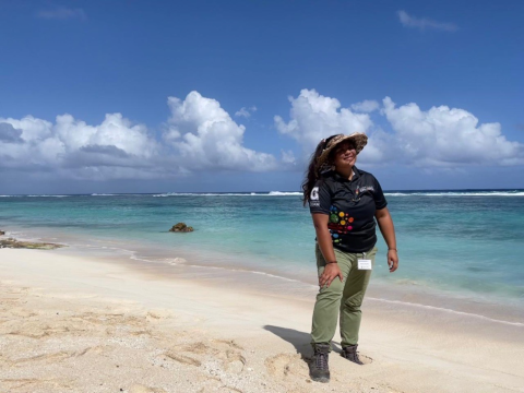 Kupu Member Maria on the scenic Ritidian Beach at the Guam National Wildlife Refuge