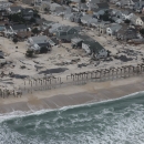 Aerial photo of damaged homes along New Jersey shore after Hurricane Sandy. 