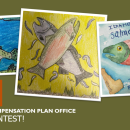 A photo collage of three drawings of salmon with the text "Salmon for the future, Lower Snake River Compensation Plan Office K-12 Artwork Contest!
