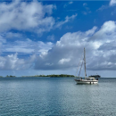 A visiting sailboat at Palmyra Atoll National Wildlife Refuge.