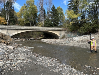 A free flowing river where a dam once impeded water flow.