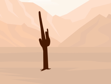 silhouette illustration of a saguaro cactus with a desert background