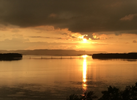 Sun setting behind the bluffs on the Upper Mississippi River