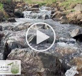 Image of flowing creek with play button on it.
