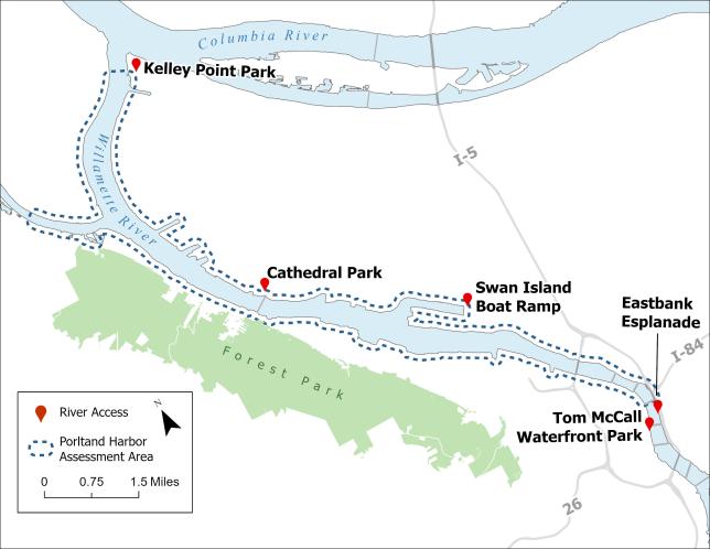 Map of Portland Harbor showing Recreation Access Areas