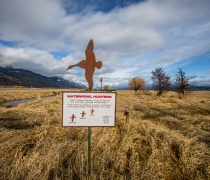 A sign denotes proper shooting distance for hunters