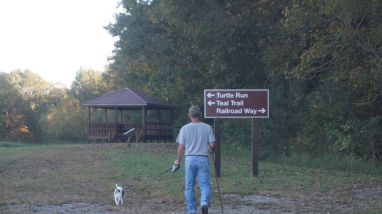 An image of a person walking their dog.