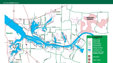 A map of Wheeler National Wildlife Refuge.
