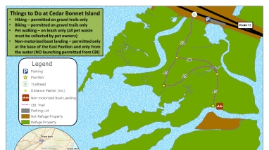 A map of the Cedar Bonnet Island (CBI) Trail