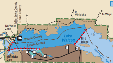 Portion of a map of a labeled Minidoka National Wildlife Refuge.