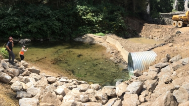 A pipe empties into a stream