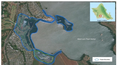 A map showing the proposed restoration area at Pearl Harbor.