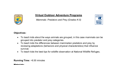Virtual Outdoor Adventure Programs Mammals: Predator & Prey Guide