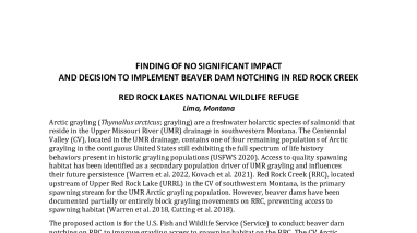 Finding of No Significant Impact (FONSI) and Decision to Implement Beave Dam Notching In Red Rock Creek, Red Rock Lakes National Wildlife Refuge