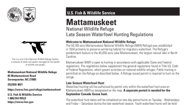 Mattamuskeet National Wildlife Refuge Late-season Waterfowl Hunt Regulations