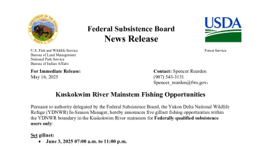 2025 First Announcement for Kuskokwim River Fishing Opportunities