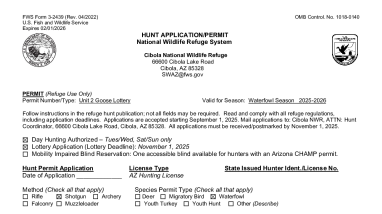 2025-2026 Cibola Hunt Application