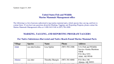 Marine Mammal Tagging Contact List for the Marking, Tagging, and Reporting Program