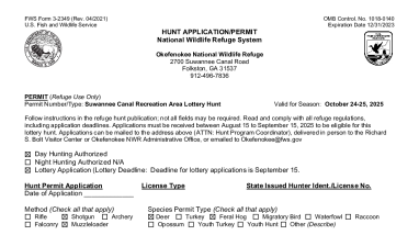 Okefenokee NWR 2025 Suwannee Canal Hunt Application