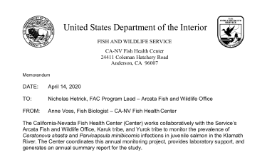 2020 Survey Outline for Klamath River Fish Health Monitoring Project