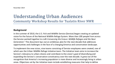 Understanding Urban Audiences; Community workshop results for Tualatin River National Wildlife Refuge