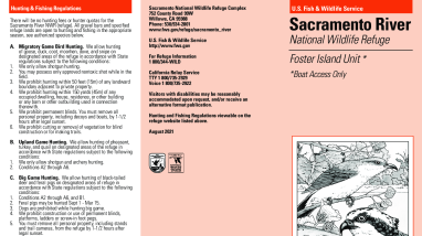 Sacramento River Refuge Foster Island Leaflet for Sacramento National Wildlife Refuge Complex