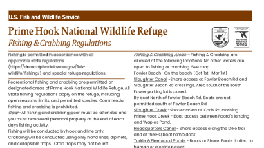 Prime Hook Fishing and Crabbing Sheet