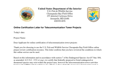 Certification Letter for Telecommunication Towers