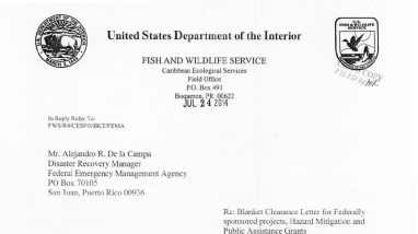 Blanket Clearance Letter for Federally sponsored projects, Hazard Mitigation and Public Assistance Grants