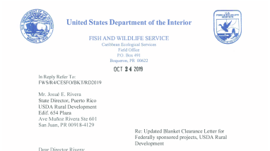 Updated Blanket Clearance Letter for Federally sponsored projects, USDA Rural Development