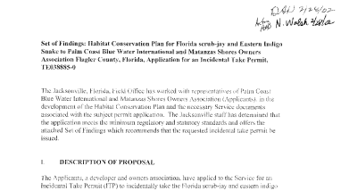 Example Findings and Recommendations for an Incidental Take Permits Associated with a Habitat Conservation Plan