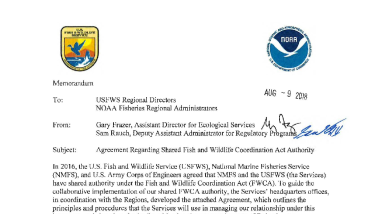 Interagency Agreement Regarding Shared Fish and Wildlife Coordination Act Authority