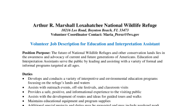Volunteer Job Description for Education and Interpretation Assistant at ARM Loxahatchee NWR