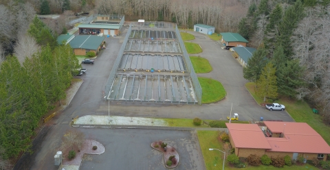 View of Quinault National Fish Hatchery Facility.