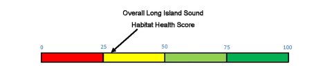 Bar with an unhealthy to healthy scale. Arrow is pointing toward the boarder indicating an unhealthy system.