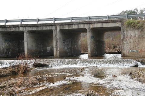 Multiple box culvert on Raccoon Creek with a perched outlet