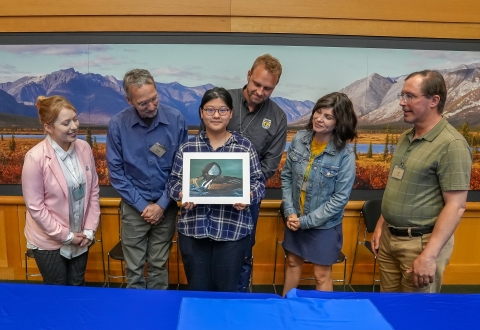 2023 National Junior Duck Stamp Art Contest winner and judges