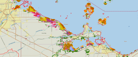 Screenshot of a map depicting Saginaw Bay and Western Lake Erie conservation planning blueprint