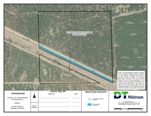 The image is tract 17, a satellite map indicating the location of the Saginaw Bay Pipeline Company Right-of-Way. For assistance with this map call 906-586-9851.