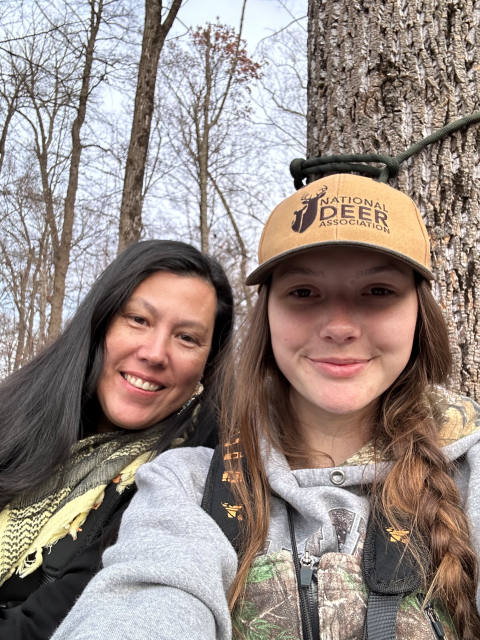 Mentor Autumn and Mentee Natasha at Mentored Archery Deer Hunt at Cherry Valley NWR November 2024