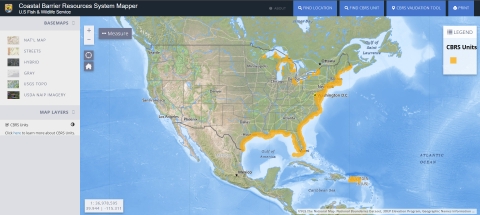Screen capture of the Coastal Barrier Resources Act mapper.