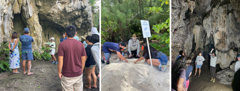 Visitors see and learn about caves and sea turtle nesting inventories at Guam National Wildlife Refuge.