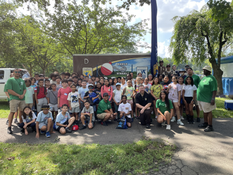 Group photo at the Cops N' Bobbers Fishing Program