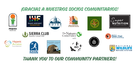 A grouping of 15 community partner logos with text: Gracias a nuestros socios comunitarios, thank you to our community partners!