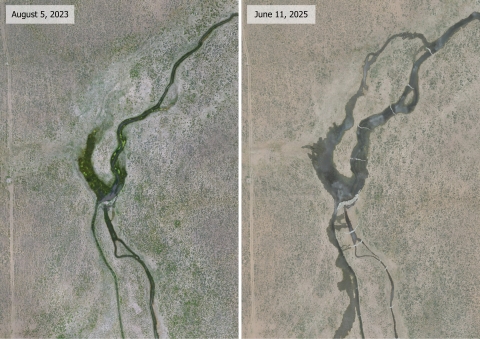 Two images of the same stream, the second image, on the left, shows the stream’s expansion. 
