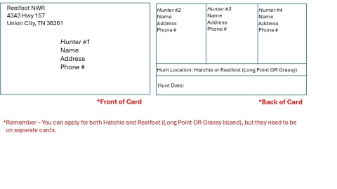 Reelfoot NWR Deer Quota Hunt Application Card
